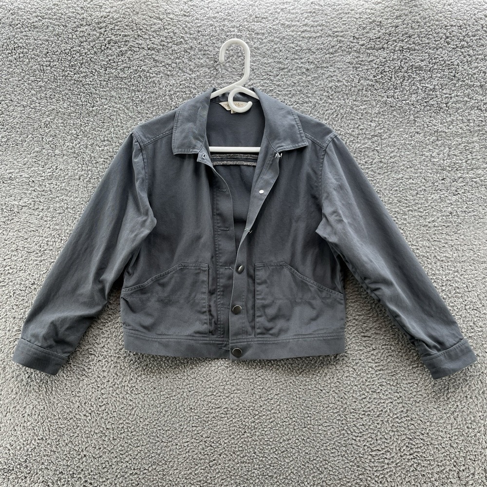 Metiseko Jacket Womens Small Blue Green Organic Cotton Boho Trucker Crop Pockets